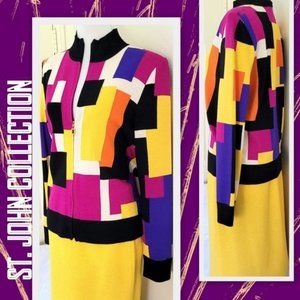 St. John Collection Knit Skirt Suit Zip Jacket